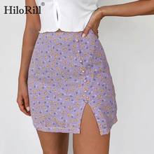 HiloRill Women High Waist Vintage Mini Skirts 2021 Floral Print Split Buttons Elegant Skirt Ladies Chic Skirts Jupe Femme 2024 - buy cheap