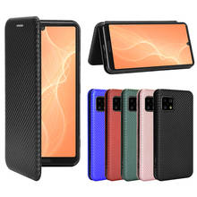 Funda de cuero con tapa de fibra de carbono para Sharp Aquos Sense 4, funda magnética de negocios con ranura para tarjeta 2024 - compra barato