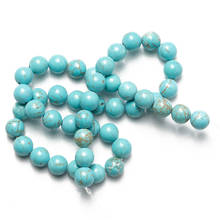 Contas de pedra de turquesa natural, miçangas redondas azuis com bordado para fazer joias, 4 6 8 10 12mm, atacado 2024 - compre barato