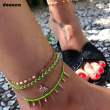 Docona Punk Cone Crystal Eye Charms Anklet Set for Women Yellow Weaving String Multilayer Anklets Foot Chains Jewelry 8553 2024 - buy cheap