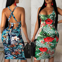 Women Floral Strap Mini Dress Sleeveless Backless Bodycon Pencil Short Dresses Summer Beach Holiday Vestidos Clubwear 2024 - buy cheap