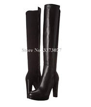 Lady Platform Chunky Heel Long Boots Fashion Black Leather Suede Knee High Boots Women New Sexy Winter Knight Boots Dropship 2024 - buy cheap