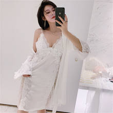 Nightgown set sexy white strap nightgown nightgown rayon temptation pajamas 2PC summer and spring Nightwear халат женский 2024 - buy cheap