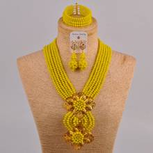 Handmade Opaque Yellow Crystal Beaded Necklace Nigerian Wedding African Beads Jewelry Set for Women  6CHL 2024 - buy cheap