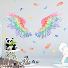 Adesivo de parede colorido com asas diy, decoração de quarto de meninas, quarto de crianças, sala de estar, pano de fundo, decalque estético de parede 2024 - compre barato