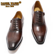 Sapatos masculinos de couro genuíno, sapatos sociais para homens de escritório marrom preto com cadarço e alça com fivela 2024 - compre barato