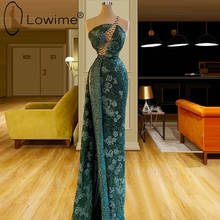 Green Long Mermaid Evening Dresses 2021 One Shoulder Beading Lace Evening Gowns Robes De Soiree Formal Prom Party Dress 2024 - buy cheap