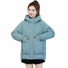 Jaqueta acolchoada feminina, casaco de algodão engrossado com capuz e bolso grande, jaqueta casual folgada kw348 quente para estudantes 2024 - compre barato