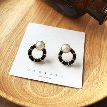 Fashion Woven Hollow Circular Black Stud Earrings Temperament Beautiful Pearl Earring Women Jewelry Gifts 2024 - buy cheap