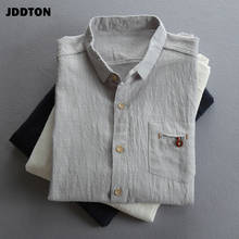 JDDTON-camisas de lino y algodón para hombre, camisas informales de manga larga, suaves y transpirables, estilo chino, colores sólidos, sueltas, JE521, nuevas 2024 - compra barato