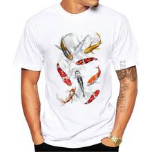 100% Cotton Newest Koi Fish Printed Men T-Shirt O Neck Summer Graphic Tshirt Casual Tops Funny Tees 2024 - buy cheap