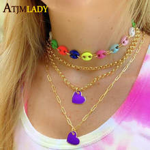 2021 new arrivel Neon iced out fashion enamel rainbow colorful coffee beaded charm link chain for women choker necklace jewelry 2024 - buy cheap
