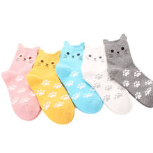 5 pares meias três-dimensional orelhas pequenas algodão gato meias coloridas algodão doce 2024 - compre barato