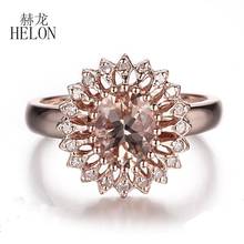 HELON Solid 10K Rose Gold Flawless Oval 9x7mm Natural Morganite Diamonds Engagement Ring Women Birthday Anniversarry Best Gift 2024 - купить недорого