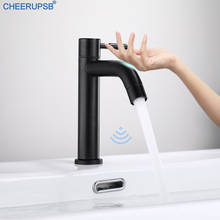 Grifo con Sensor táctil para baño, mezclador inductivo de un solo frío, montaje en cubierta de acero inoxidable, grifos sensibles, lavabo, fregadero, grúa negra 2024 - compra barato