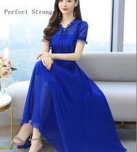 2021 Summer New Arrival High Quality Hot Sale Round Collar Ruffles Short Sleeve  Solid Color Women Long Chiffon Dress 2024 - buy cheap