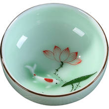 Xícara de chá de lótus porcelana zen, acessório para bebidas de cerâmica pintada à mão caneca pequena para chá peixe china 2024 - compre barato