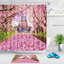 Dream Pink Cherry Fairy Tale Castle Bathroom Shower Curtains Fantasy Castle Home Decor Waterproof Fabric Bath Curtains Floormat 2024 - buy cheap