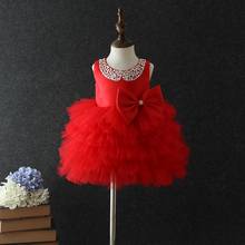 Vestido de princesa longo com laço e bolo, roupa de festa para bebês 2024 - compre barato