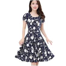 Women Elegant Fashion O-Neck Knee Length Short Sleeve Retro Printing Dress robe longue femme ete vestido mujer summer dress 2024 - buy cheap