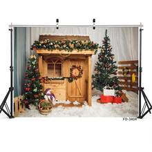 Christmas Tree Wood House Winter Snow Backdrop Decor Baby Shower Newborn Xmas Photography Background Photocall Photo Studio Prop 2024 - buy cheap