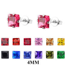 Simple 16 Color 4mm AAA Colorful Zircon Square Stud Earrings Stainless Steel Earrings Women Rings Jewelry 2024 - buy cheap