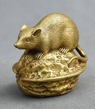 Chinese Feng shui Copper Brass Lucky Zodiac Animal Mouse On walnut Statue 2024 - buy cheap