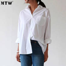 В винтажном стиле, свободная белая блузка рубашка в Корейском стиле Повседневная спецодежды офисные рубашки 2021 для женщин Весна длинным рукавом однотонные топы размера плюс 2024 - купить недорого