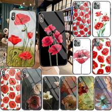 Poppy flowers TPU черный чехол для телефона Корпус закаленное стекло для iPhone 11 Pro XR XS MAX 8X7 6S 6 Plus SE 2020 чехол 2024 - купить недорого