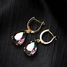 Elegant Gold Plated Water Drop Dangle Earrings Multicolor Gems Zircon Bridal Earrings Wedding Jewelry Women Long Earrings Gifts 2024 - buy cheap