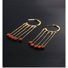 DMBS036 Liangshan South Red Agate Tassel Earrings Women's Day Genuine Ran Yellow 14K Gold Injection Long Ear Hook 2024 - buy cheap