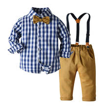 Top and Top Little Boys Cotton Clothing Blue White Plaid Shirt Tops Pants 2Pcs Set Child Daily School Clothes Informal Costume 2024 - buy cheap
