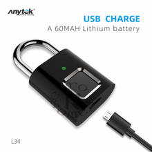 Anytek fechadura da porta l34 impressão digital cadeado de segurança keyless usb recarregável mini bagagem da porta liga alumínio impressão digital fechadura 2024 - compre barato