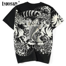 Lyprazy harajuku japonês t camisa onda carpa peixe flor bordado preto streetwear 100% algodão hip hop impressão camisetas 2024 - compre barato