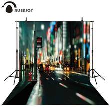 Allenjoy buildings backdrop city night neon light cars photography background photo studio polyester photozone photocall 2024 - buy cheap