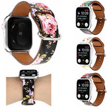 Genuine Leather Watchband For Apple Watch Band 38mm 40mm 42mm 44mm Flower Print Replace Bracelet Strap For iwatch 1 2 3 4 5 2024 - buy cheap