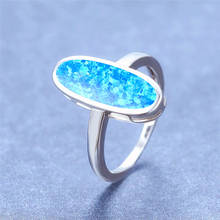 Anillo ovalado azul y blanco para mujer, sortija de boda creativa con Ópalo, Color plateado, estilo único, anillo de compromiso para fiesta 2024 - compra barato