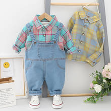 2020 New Spring Baby Boys Clothing Sets Plaid Lapel Collar Shirts Tops + Denim Jeans Trousers Children Kids Casual 2Pcs Suits 2024 - buy cheap