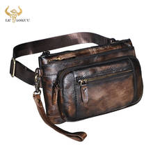 Vintage Natural Leather Male Sling Bag Design Casual Travel 8" Tablet Phone Case Pouch Travel Fanny Waist Belt Bag Pack Men 9801 2024 - buy cheap