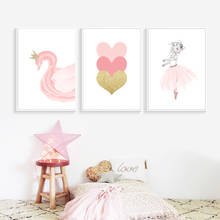 Nordic Canvas Painting Kids Poster Pink Ballet Swan Poster Wall Art Posters And Prints Cartoon Heart Pictures Girl Room Unframed 2024 - buy cheap