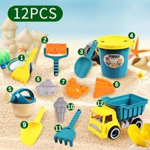 12 pçs conjunto de brinquedos da praia do caminhão basculante areia jogo conjunto sandbox brinquedos pá de areia rega brinquedos criança praia areia brinquedos 2024 - compre barato