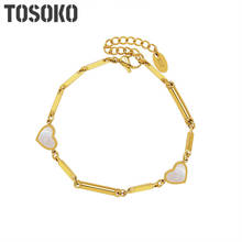 TOSOKO-pulsera de corazón de melocotón de concha de bambú de viento, joyería de acero inoxidable, hecha a mano, BSE215 2024 - compra barato