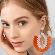 HOCOLE Fashion Geometric Tassel Drop Earrings For Women Za 2019 Handmade Pearl Fringe Pendant Dangle Earring Bohemian Jewelry 2024 - buy cheap