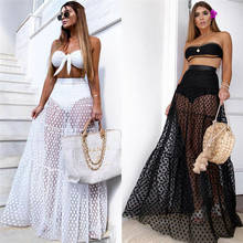 Summer Swimwear Women Maxi Skirt See Through Polka Dot Pleated Retro Swimsuit Bikini Cover Up Elastic Waist Bathing Skirts 2024 - buy cheap