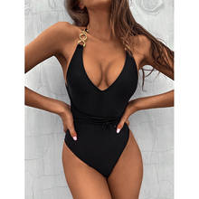 Bañador negro Vintage de una pieza para mujer, traje de baño Sexy metálico, Monokini con Espalda descubierta, Push Up 2024 - compra barato