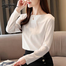 Blusa feminina chiffon manga longa com gola vazada, camisa feminina branca elegante e fina de primavera 8068 50 2024 - compre barato