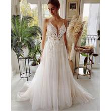 Ivory Lace Tulle Wedding Dresses Spaghetti Straps Sexy V-Neck Backless ​A-Line vestidos de novia Court Train Custom Made 2024 - buy cheap