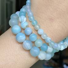 Natural Matte Dull Polish Light Blue Striped Agates Stone Beads 6 8 10mm Loose Spacer Beads For Jewelry Making Diy Bracelet 15” 2024 - buy cheap