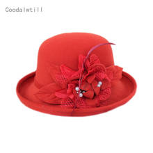 Women Black Wide Brim Wool Felt Fedora Hats Cloche Vintage Bowler Hat Church Formal Cap Ladies Winter Autumn Fedoras 2024 - buy cheap