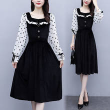 Dot Black Pleuche Long Sleeved Oversized Plus Large Size Sukienka Vintage Party Women'S Dress For Clothes 2020 Spring Autum 6486 2024 - buy cheap